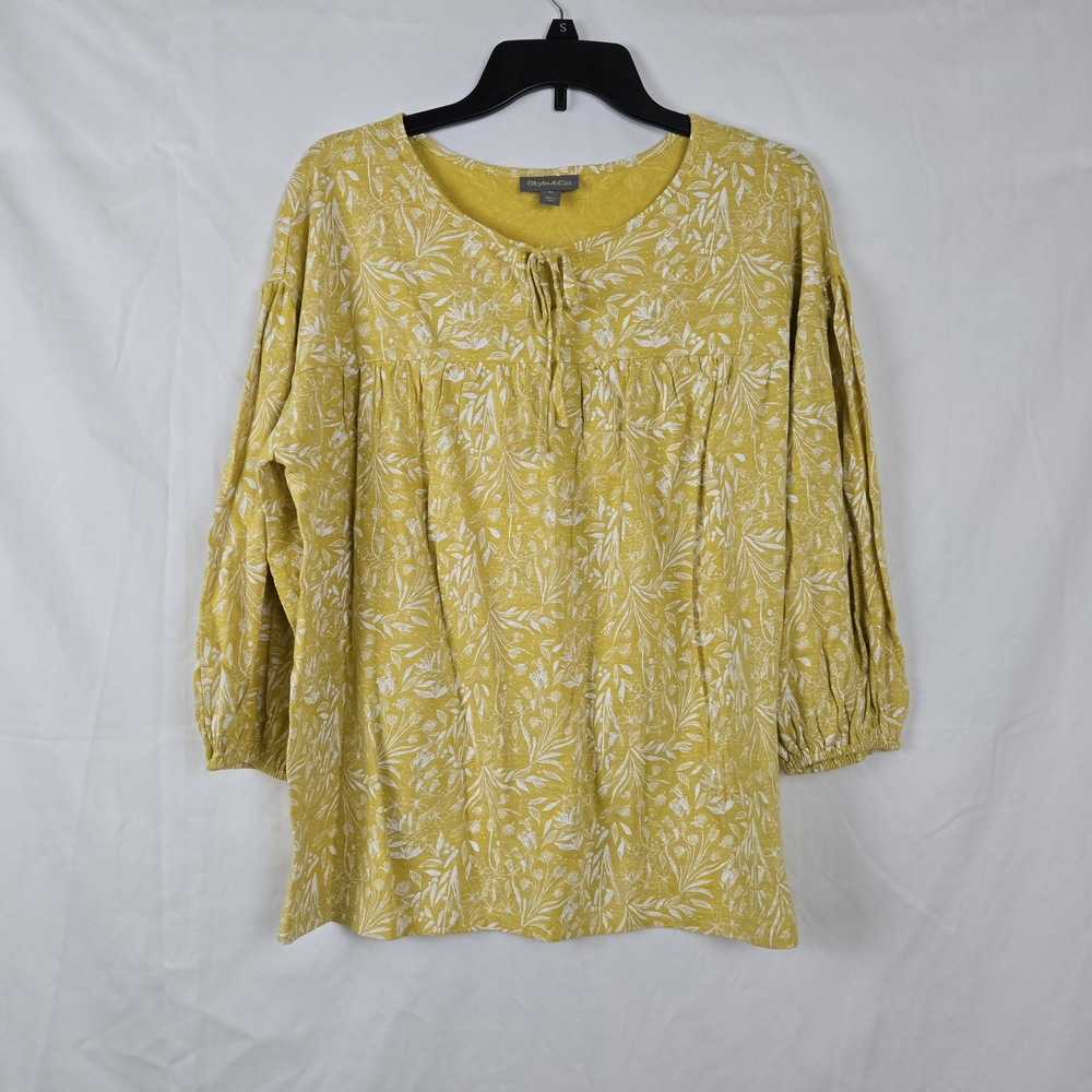 Style & Co Golden Yellow White Floral Split-Neck 3/4-Sleeve Peasant Top 0X NEW